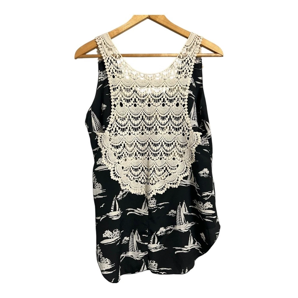 Vintage Havana Tank Top Shirt L Large Lace Racerback Sheer Casual Blouse - Image 4 of 4