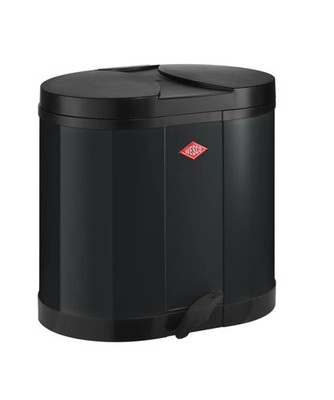 WESCO Doppel Mülleimer 30L schwarz Treteimer Metall Kunststoff