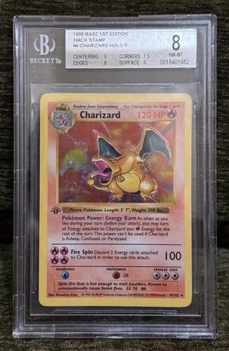 Charizard Pokémon 004/102 (Shadowless) Holo 1st Edition BGS 8