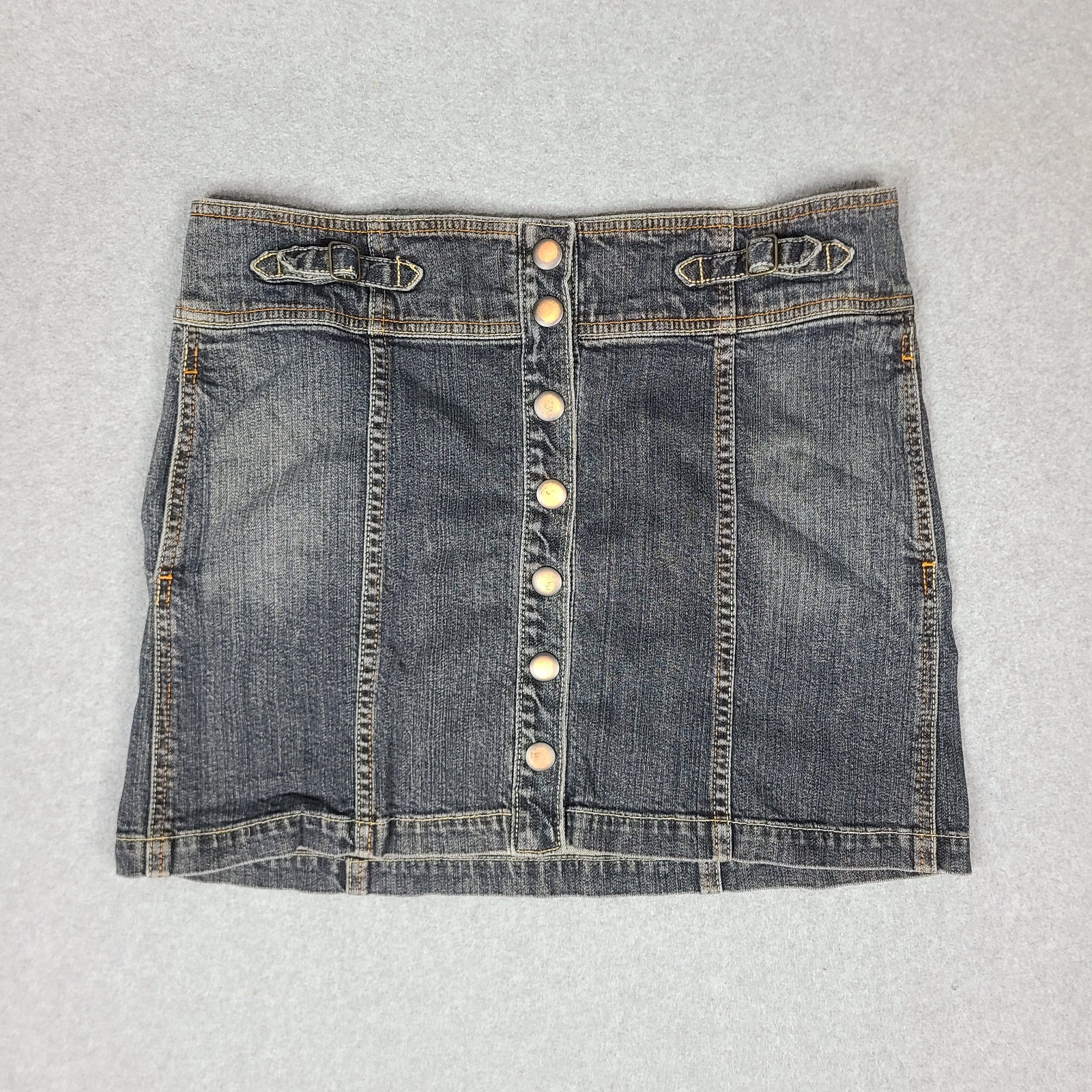 Gap Vintage Jean Skirt Womens Size 12 Blue Denim Snap Button Front Y2K Pockets