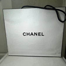 CHANEL White Shopping Gift Bag Tote Recyclable Paper Bag with Black Handles 11x9
