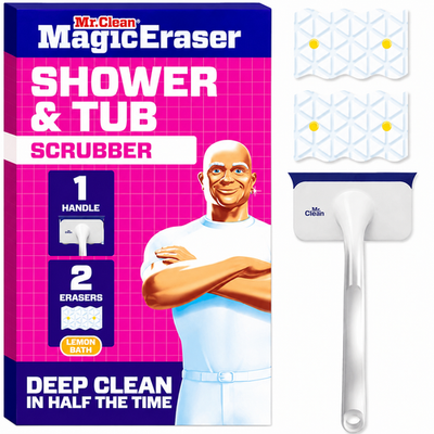 #ad Mr. Clean Magic Eraser Shower Tub Scrubber Kit Lemon 3 Piece Bathroom Cleaner $17.64