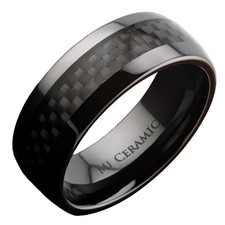 8mm Black Ceramic Wedding Band Multi Style Carbon Fiber Inlay Comfort Fit