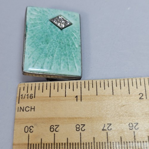 Broche Art Deco Vintage Vidrio Pekín Estrás Acento Rayos Verdes Tono Plata - Imagen 4 de 14