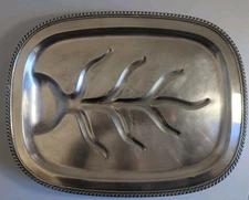 Rare Vtg. Oneida Limited  XL 14x18" Footed Rectangular Silver Metal Meat Platter