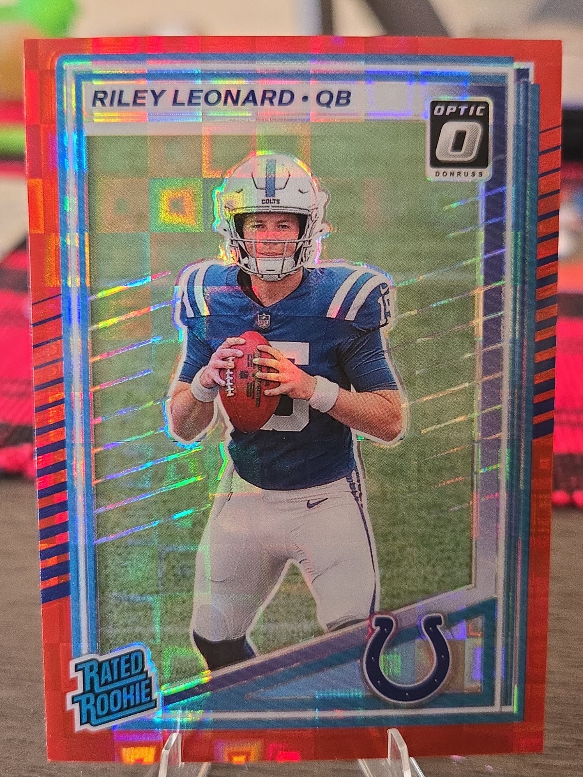 2025 Panini Donruss  Rated Rookie Riley Leonard Optic Preview Red Pandora Prizm 