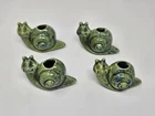 Set of 4 Vintage Green Snails Handmade Glazed Ceramic Macrame Beads Large Hole