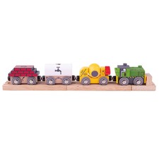 Image of Bigjigs Rail Construction Engine & Carriages, Wooden Train Set Accessories