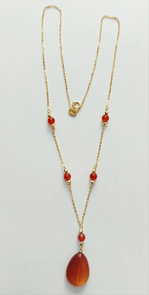 Collana in argento 925 laminata in oro con agata rossa, corniola ematite dorata - Immagine 4 di 4