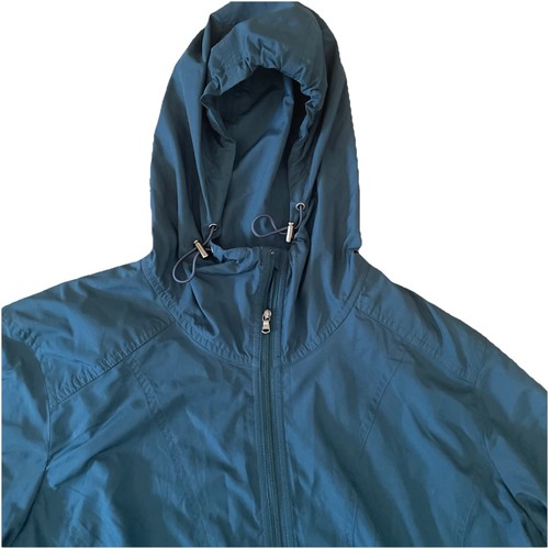 J. Jill Fit Wind Rain Jacket Anorak Long Hood Lightweight Sz L TEAL Blue - Picture 4 of 10