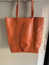Vera Pelle Italian Orange Leather Tote Bag Shopper Handbag Suede Inner NWOT