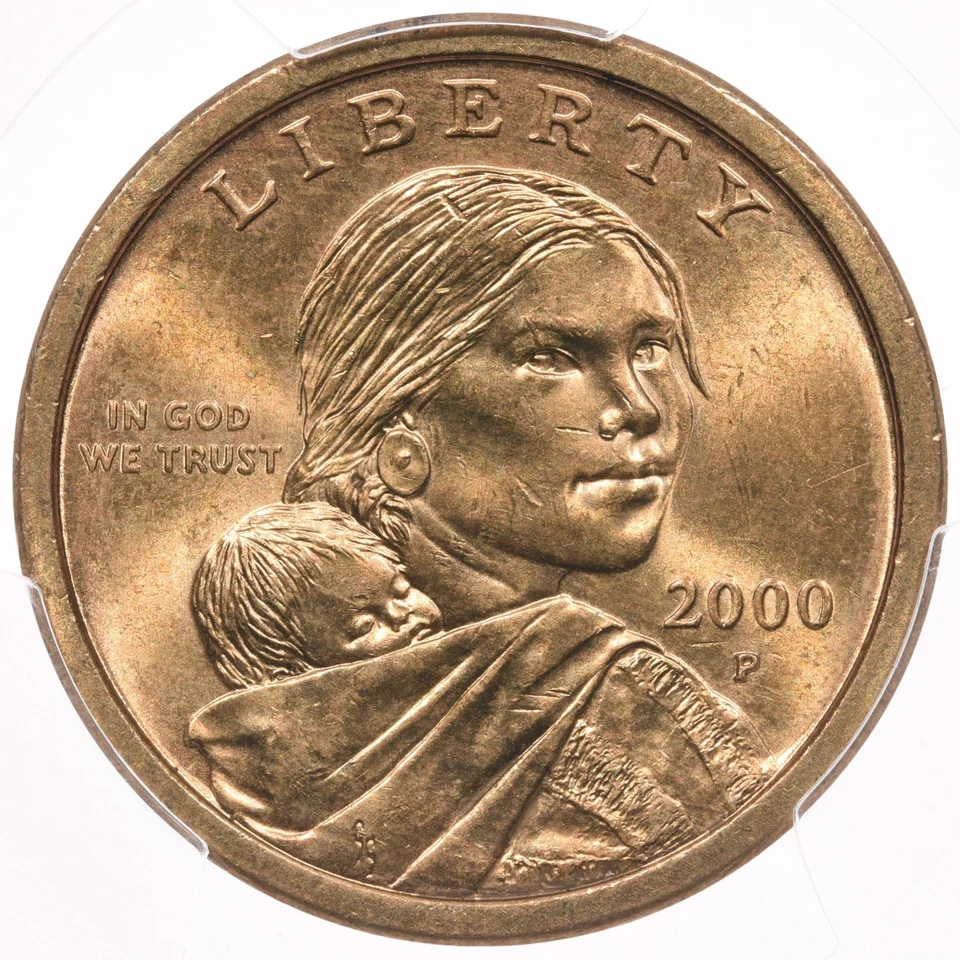 2000-P SAC $1 PCGS MS64 Wounded Eagle FS-901 dólar Sacagawea variedad de lanza Foto 2 de 3