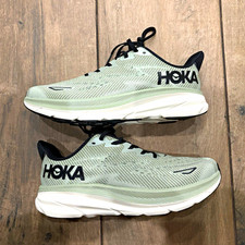 HOKA Clifton 9 Men's Running Trainers Mesh Cushioned Green/Black/White US 10