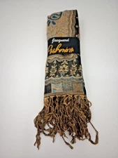 jacquard pashmina shawl wrap scarf stole gold blue floral paisley pattern