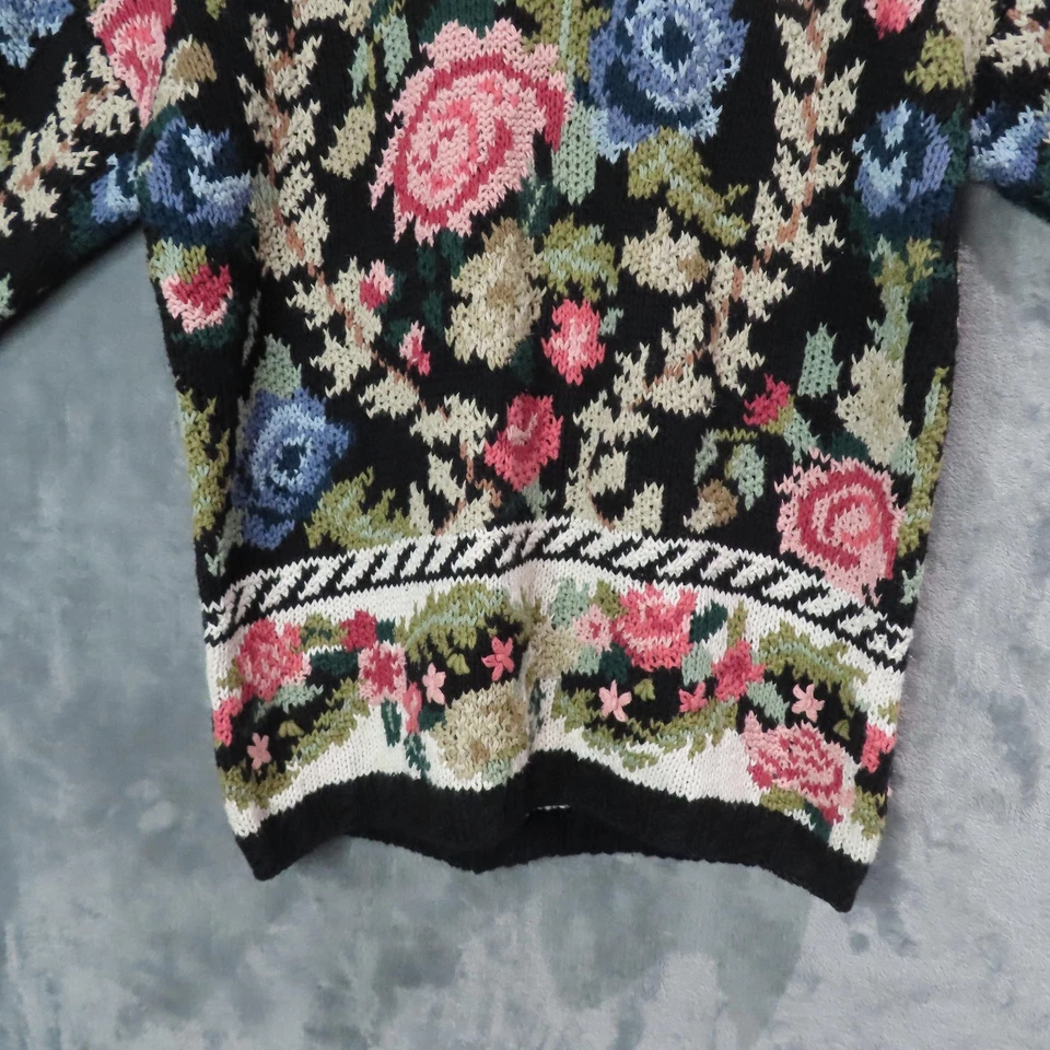 Suéter Vintage Crystal-Kobe Mujer Grande Negro Floral Ramie Algodón Cabaña Años 90 Foto 3 de 4