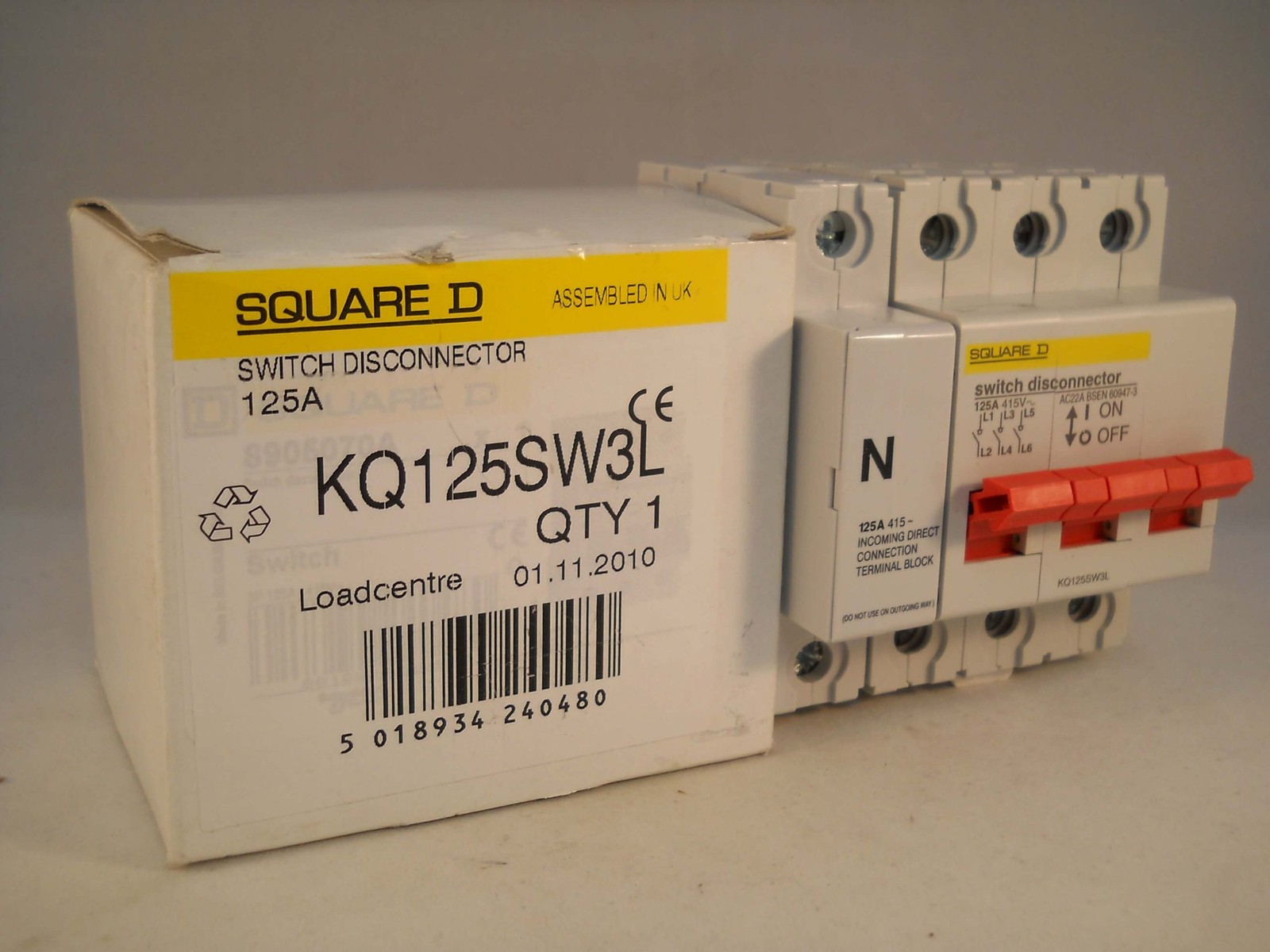 Square D KQ 125 Amp Main Switch Loadcentre 125A Triple Pole Isolator KQ125SW3...