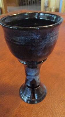 Handmade Studio Pottery Goblet Cup Unsigned Rustic Speckled Stoneware 7.75 