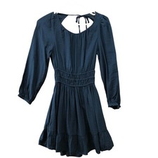 Madewell Long Sleeve Mini Dress Womens XXS Blue Teal Tie Back Open Back A-Line