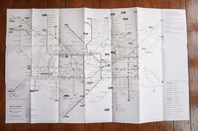 Jan 2016 Underground Tube Großdruck Karte Poster Stil schwarz weiß sehr guter Zustand 