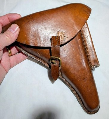 WK1 ORIGINAL BRAUNES LEDER P 08 PISTOLENHOLSTER DATIERT 1915, HERSTELLERSTEMPEL BERLIN
