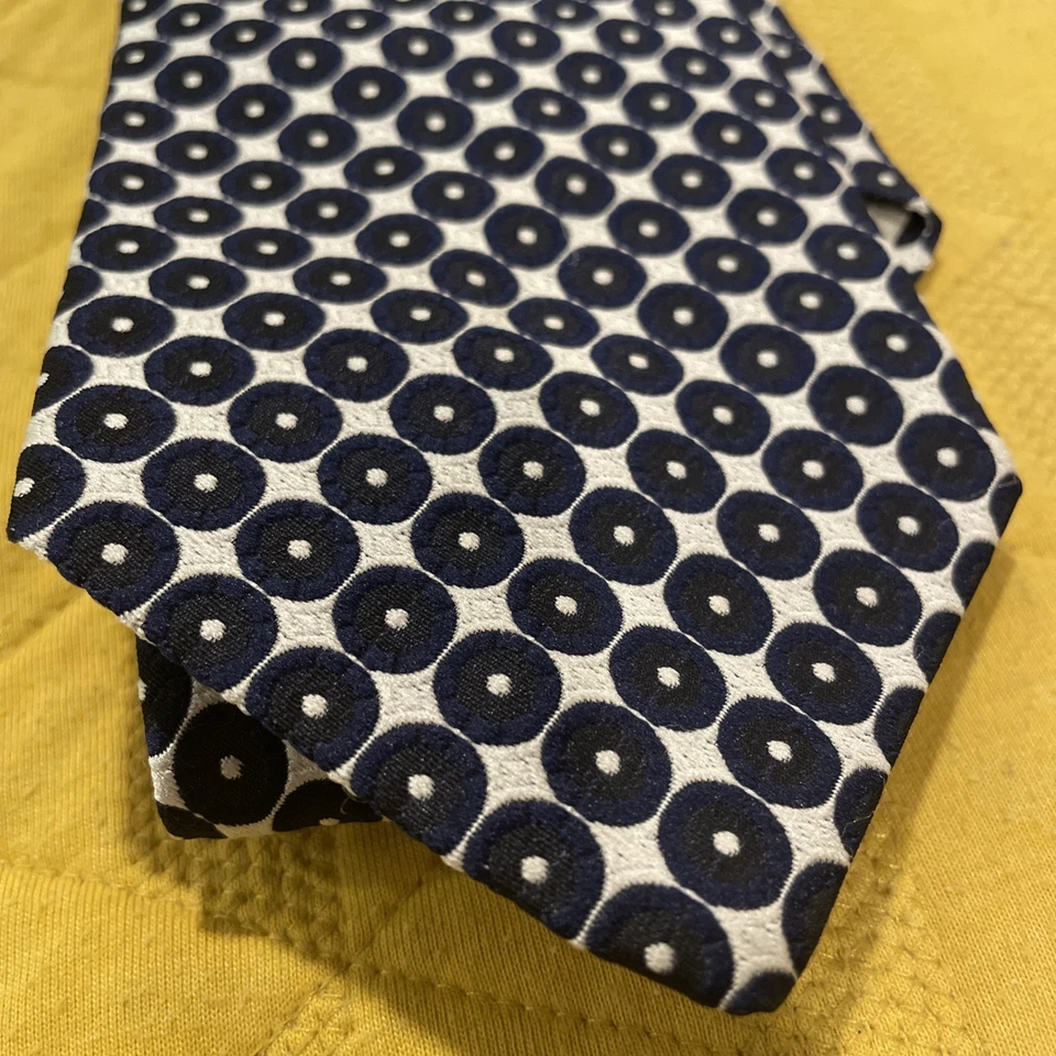  Corbata de cuello Christian Dior vintage Nueva York WPL490 azul/blanco círculos y puntos Foto 3 de 4