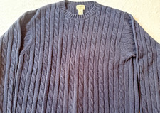 L.L.Bean Cable Knit Sweater Mens Large Navy Lambswool Crewneck Fisherman Knit