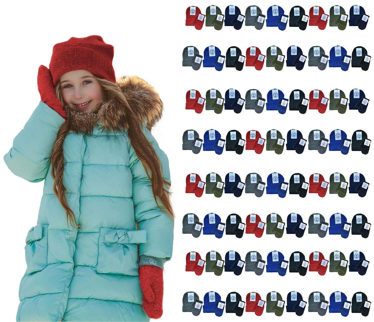 72 PK Wholesale Kids Beanie & Glove Sets (Assorted) - Winter Care Sets