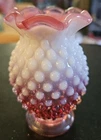 Vintage Fenton Cranberry Milk Glass Opalescent Hobnail Mini Ruffled Vase 4" Tall