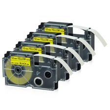 For Casio EZ Label Printer 12mm Black on Yellow Tape 4-Pack New Sealed