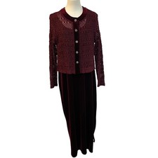 Vintage Coldwater Creek Velvet Dress Set Burgundy Maxi 2Pc Cardigan 90s L