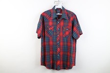 Vintage 70s Wrangler Mens 17 Western Cowboy Short Sleeve Button Shirt Plaid USA