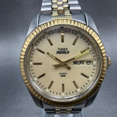 Timex President Watch Men 36mm Cream Dial Two Tone Daydate Indiglo New Battery