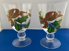 2 LENOX Holiday Nouveau Holly Gold Iced Tea Glass 16 Ounce Goblets Christmas