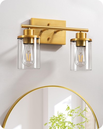 Bathroom Light Fixtures, 2-Light Gold Bathroom Vanity Light, Modern Wall Scon...