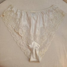 VTG Christian Dior ILGWU Silky Satin Lace Hi-cut Tap Panty Size Large White