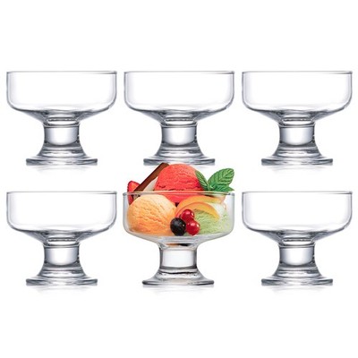 6 Pack 6.5oz Crystal Dessert Bowls Ice Cream Fruit Pudding Snack Mini