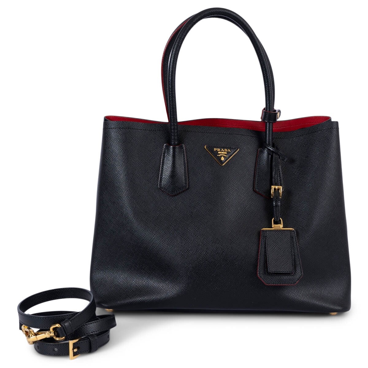 69333 auth PRADA black / Fuoco red Saffiano leather LARGE 69333 auth PRADA black / Fuoco red Saffiano leather LARGE