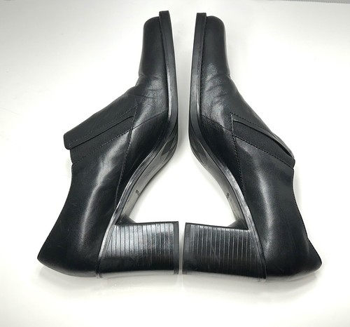 Apostrophe Vintage Black Leather Chunky Heels Square Toe Slip On Shoe Size 10 US - Picture 10 of 13