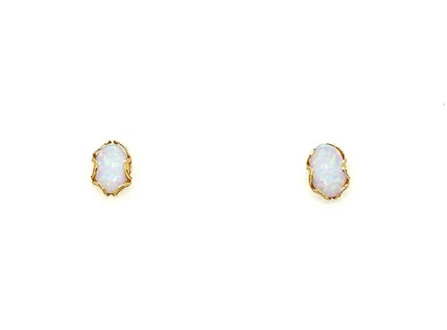 Fiery Opal Stud Earrings Pushback Oval Cabochon 14K Yellow Gold