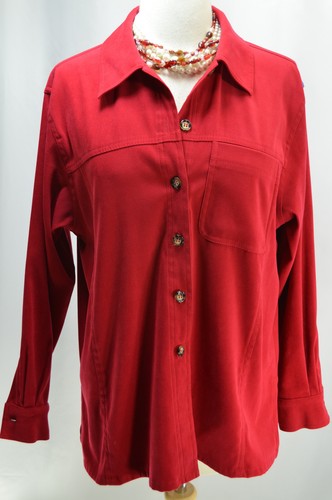Talbots Button Red Blouse Sueded Dress Shirt Top SZ SP S Stretch micro suede NEW - Picture 2 of 6