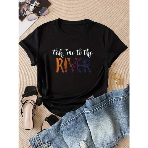 Women's "Take Me To The River" Pattern, Round Neck Short Sleeved T-shirt - Picture 6 of 12