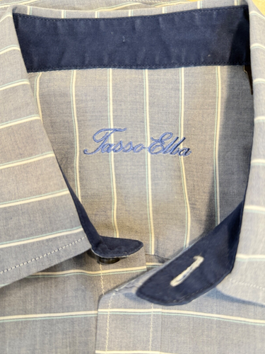 Tasso Elba Men's Size large Gray Striped 100% Linen cotton Long Sleeve Shirt - Picture 9 of 9