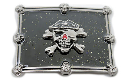 Herren Damen Schnalle Silber Totenköpfe Skelett Halloween Schwarz Pirat Deat Big