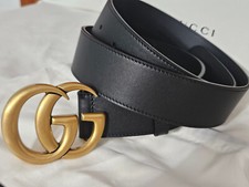 Authentic Black Leather Gucci Marmont Belt Size 110cm 38/40 Gold GG