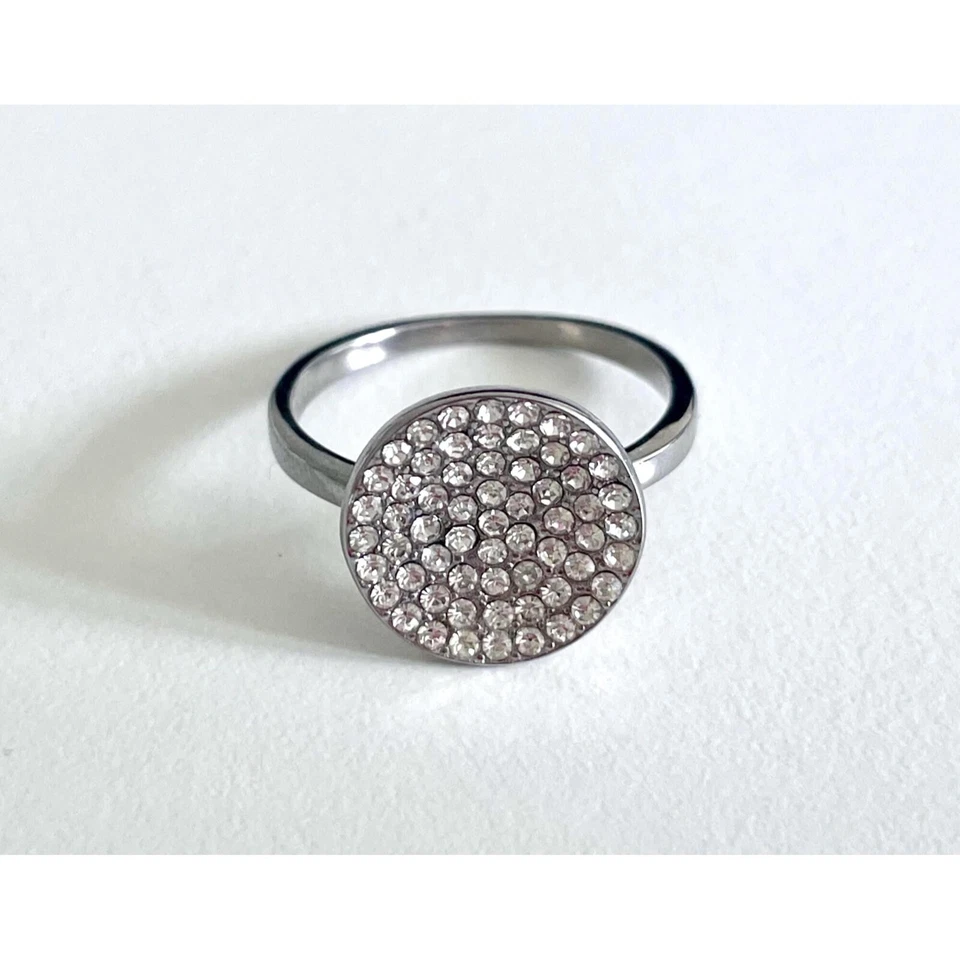 Funkelnder Edelstahl Kristall Scheibenring, runder Pave Ring mit Strass - Bild 1 von 4