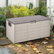 Brown 290L Plastic Storage Box Garden Outdoor Sheds Utility Cushions Chest Trunk