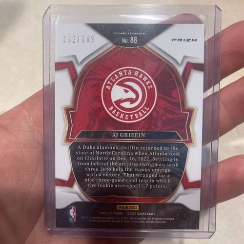 AJ GRIFFIN WHITE CONCOURSE RC 22-23 PANINI SELECT *132/149* ATLANTA HAWKS - Foto 2 di 2