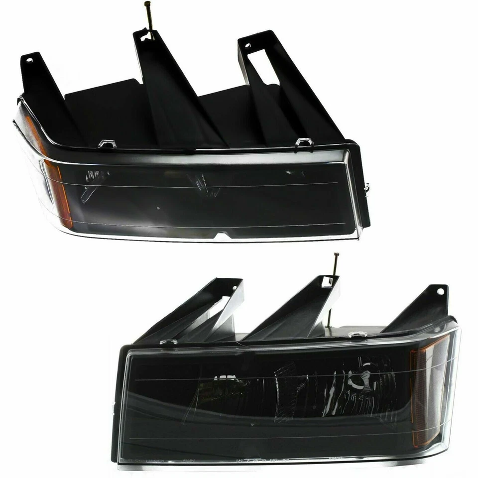 Grille Assembly Black + Headlights Kit For 04-12 GMC Canyon Chevrolet Colorado - Image 4 of 4