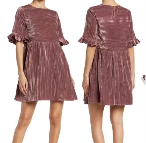 Melloday Crushed Velvet Mini Dress Ruffle Sleeve … - image 1