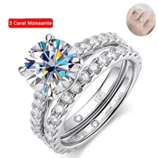 D Color Moissanite Eternity Band Bridal Ring Set 925 Silver 14K White Gold Plate